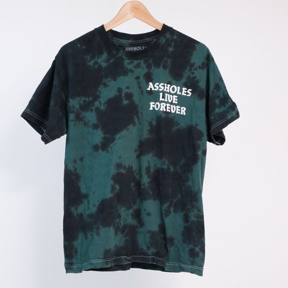 A**holes Live Forever T-Shirt Men's L Green Tie Dye Streetwear Funny Humorous
